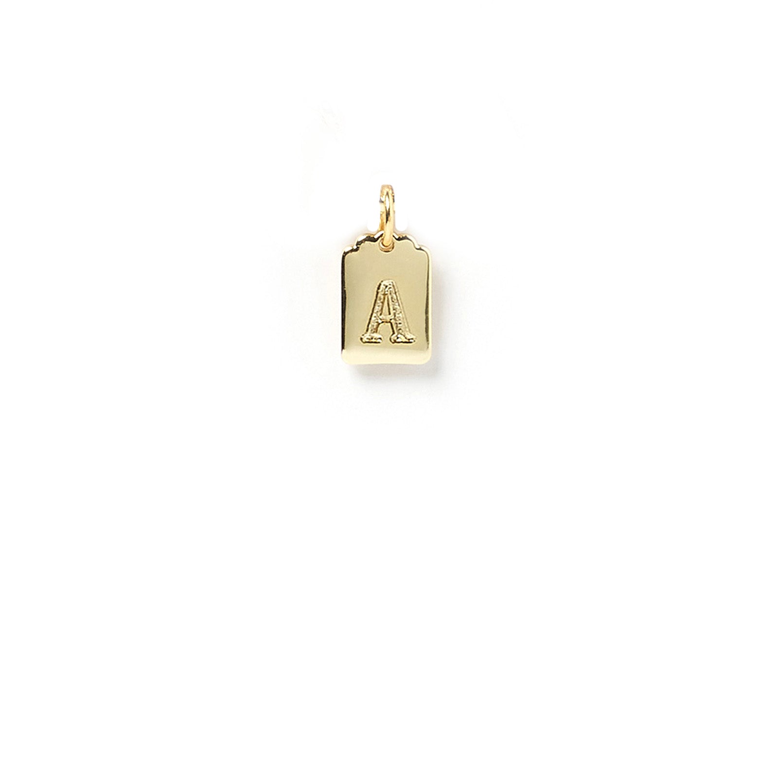 Arms Of Eve gold tag charm with the letter A