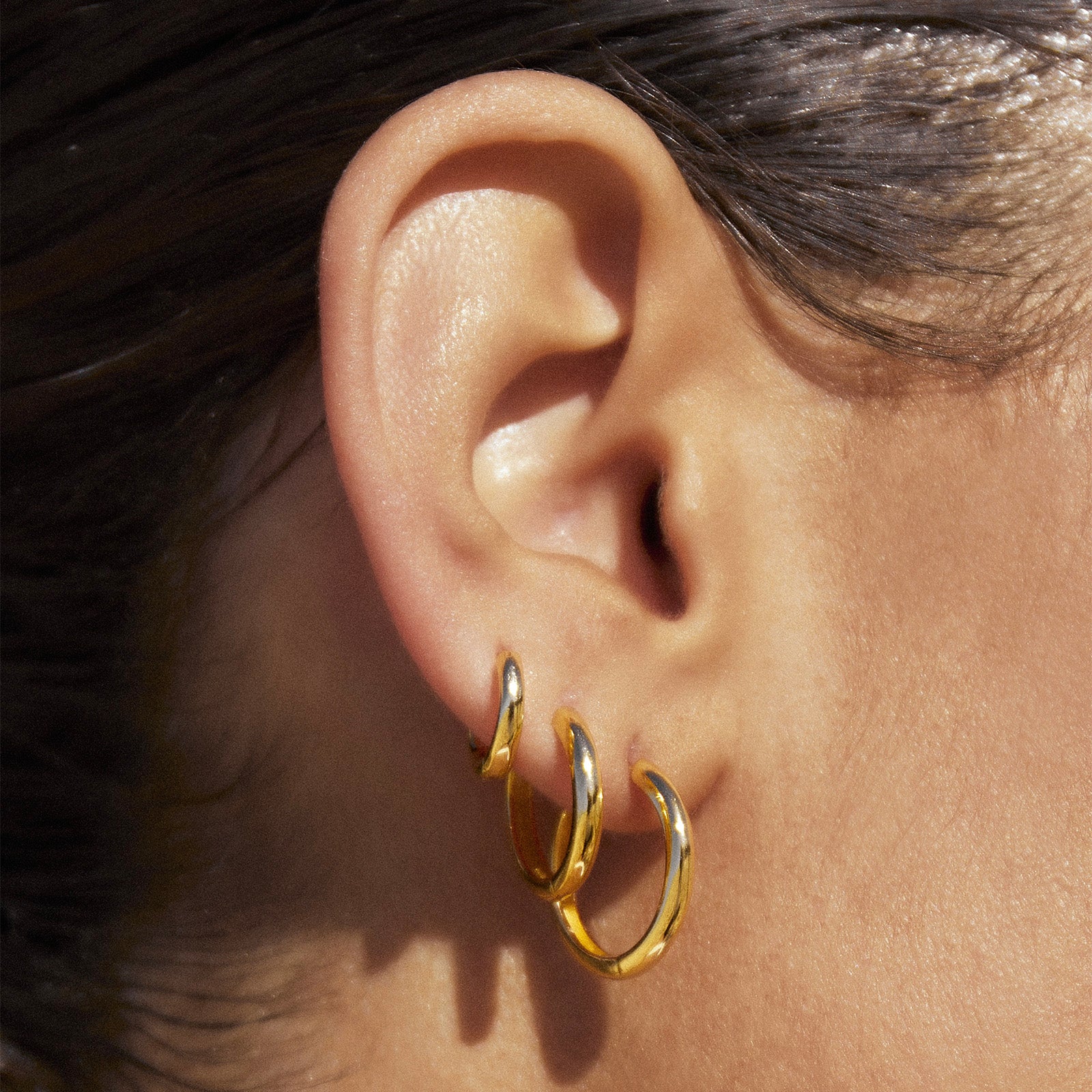 Smooth Hoop Earring Stack - Gold
