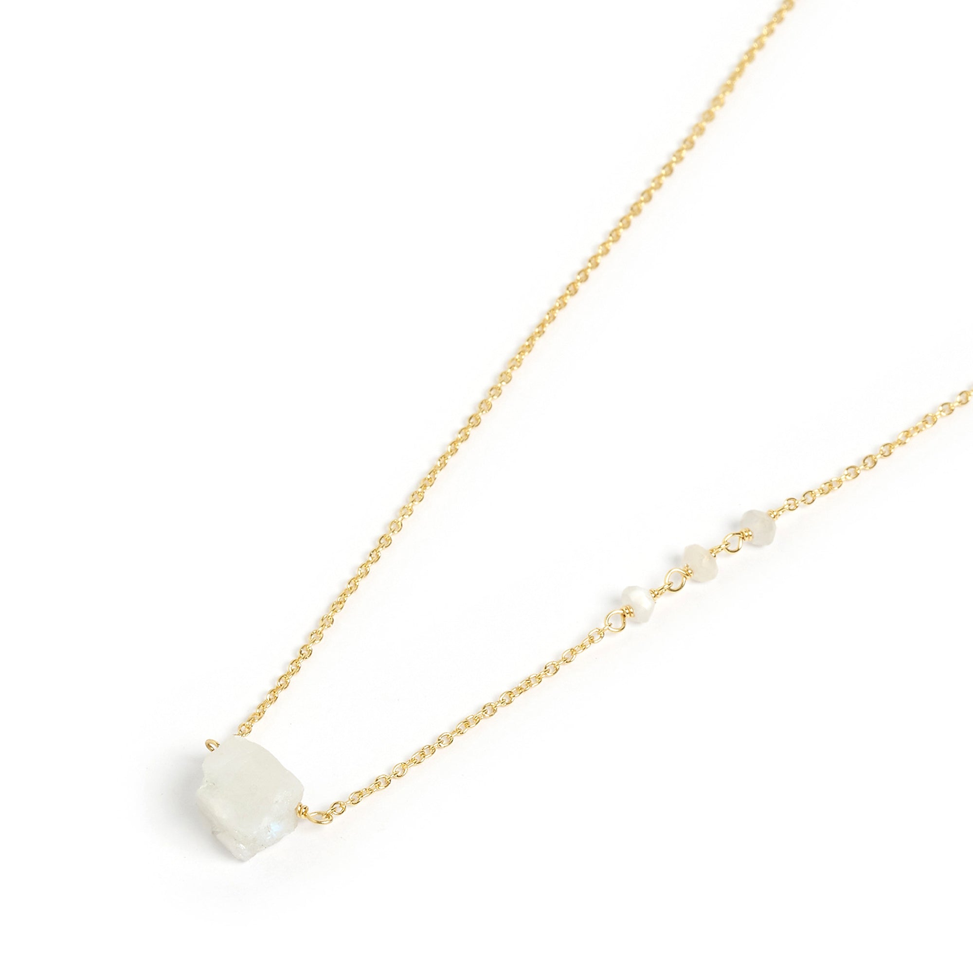 Arms Of Eve stunning Moonstone gold chain necklace with a white stone pendant