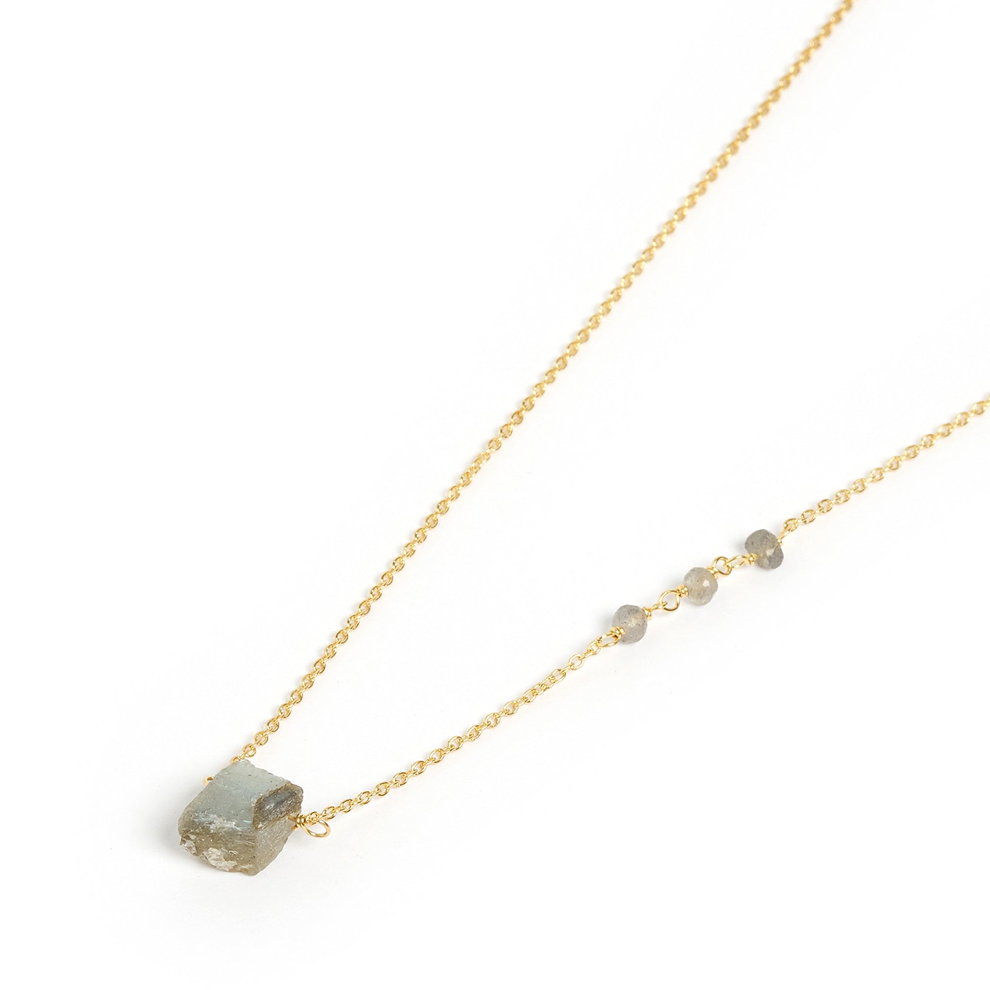 Arms Of Eve magical Labrodite gold chain necklace with a cube-shaped stone pendant