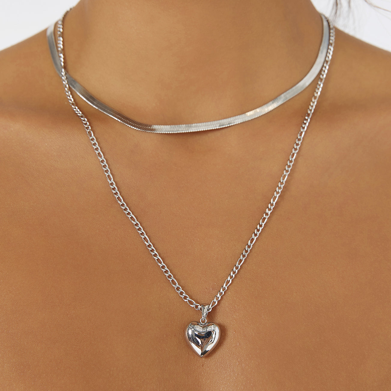 Rose Heart Necklace - Silver