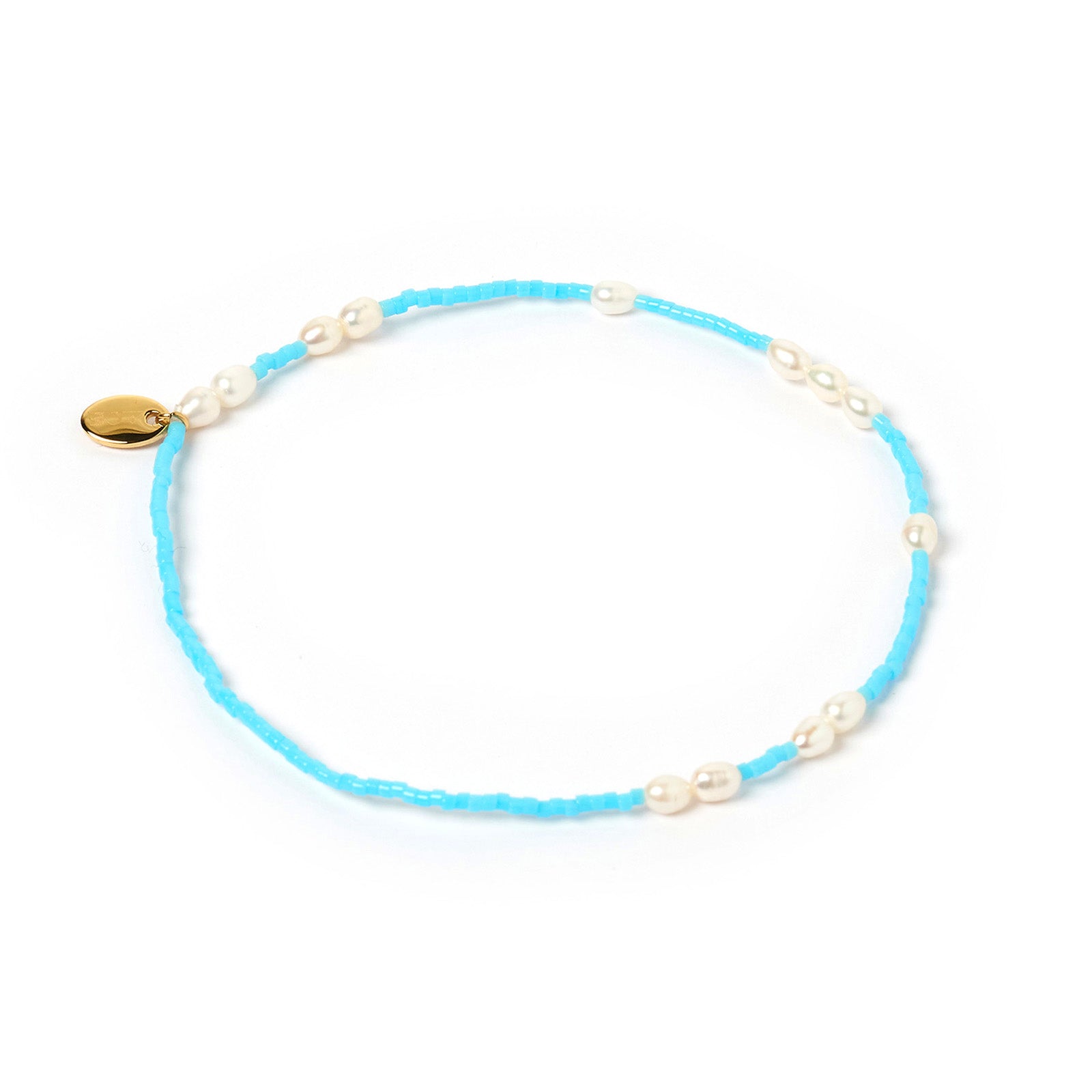 Poppy Pearl & Glass Beaded Anklet - Turquoise