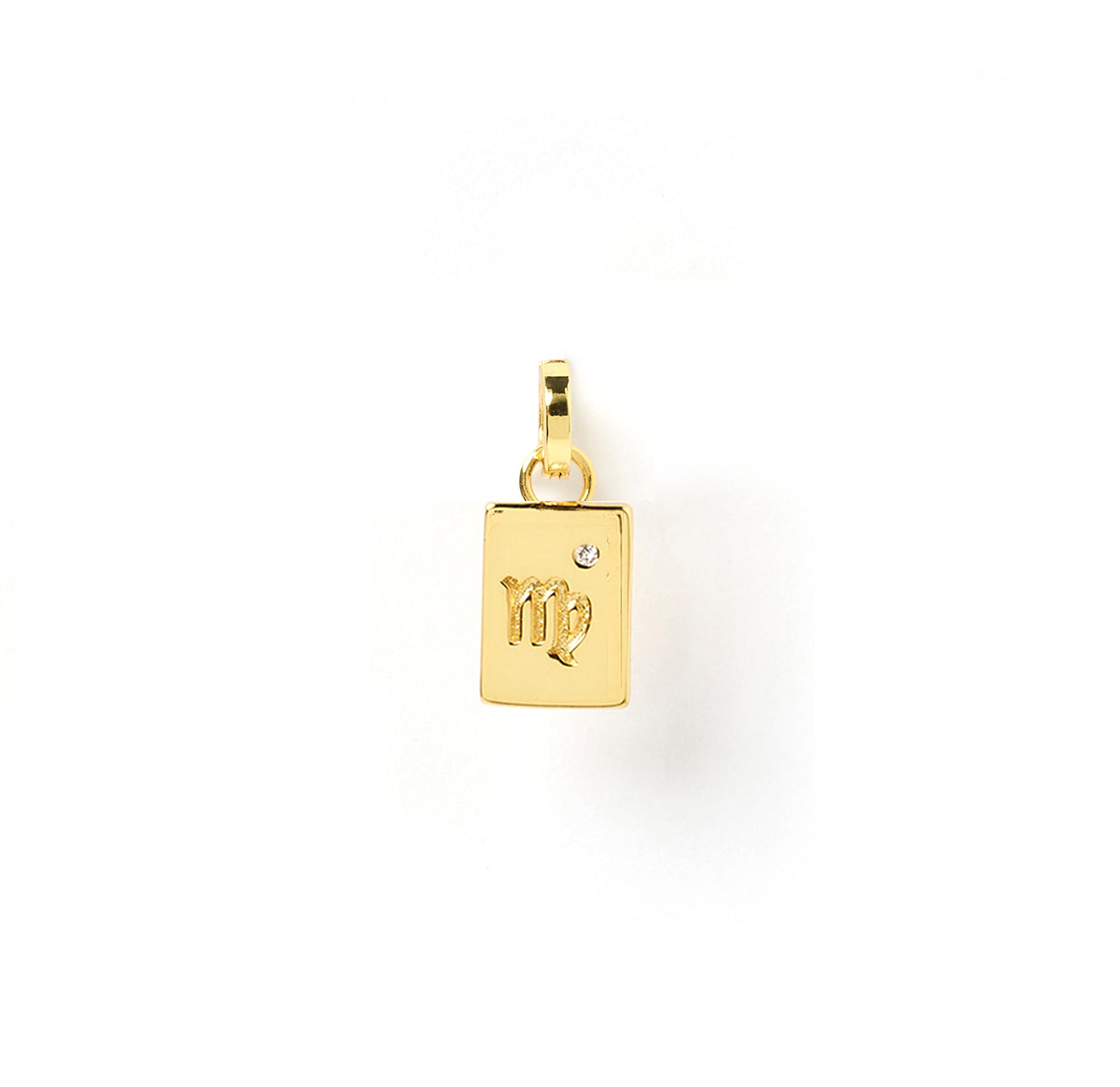 Arms Of Eve gold tag charm with the Scorpio zodiac sign and a diamond, a perfect combination for astrology enthusiasts