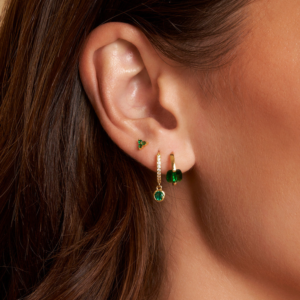 Cassia Single Stack Stud Earring - Emerald